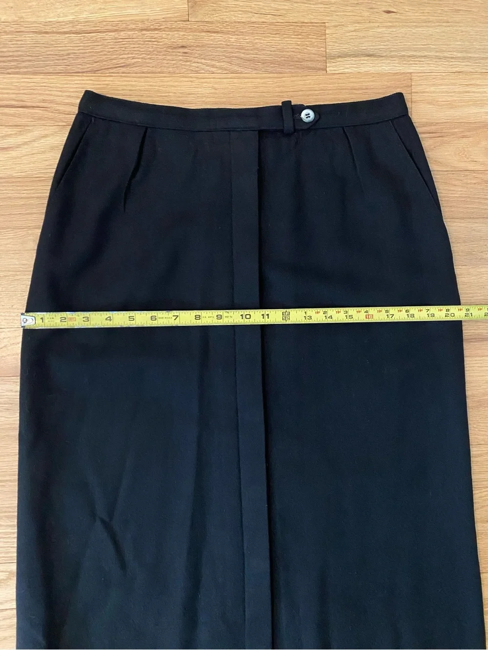 Vintage Evan-Picone Black Wool Blend Button Front Midi Skirt ILGWU